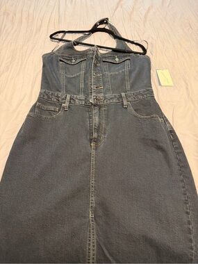 Universal Thread Dark Blue Denim Backless Halter Dress
